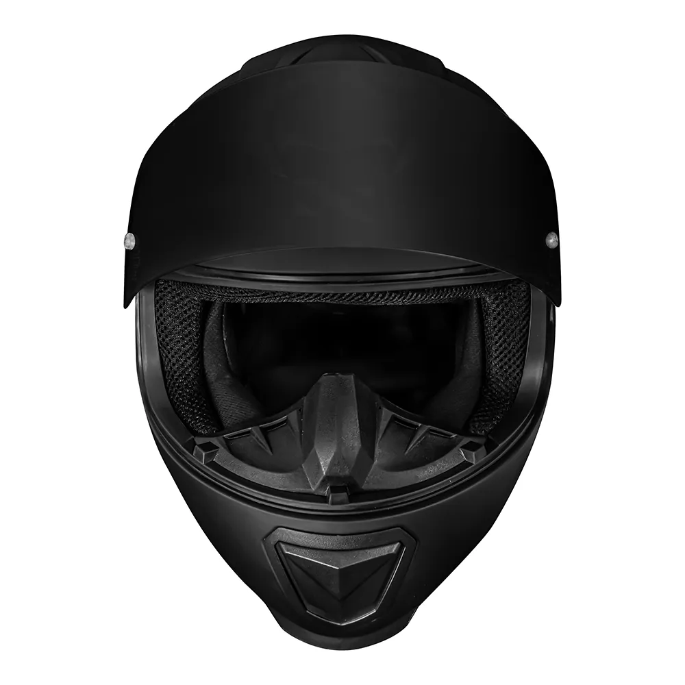 Capacete Norisk Razor preto fosco em vista frontal com viseira aberta